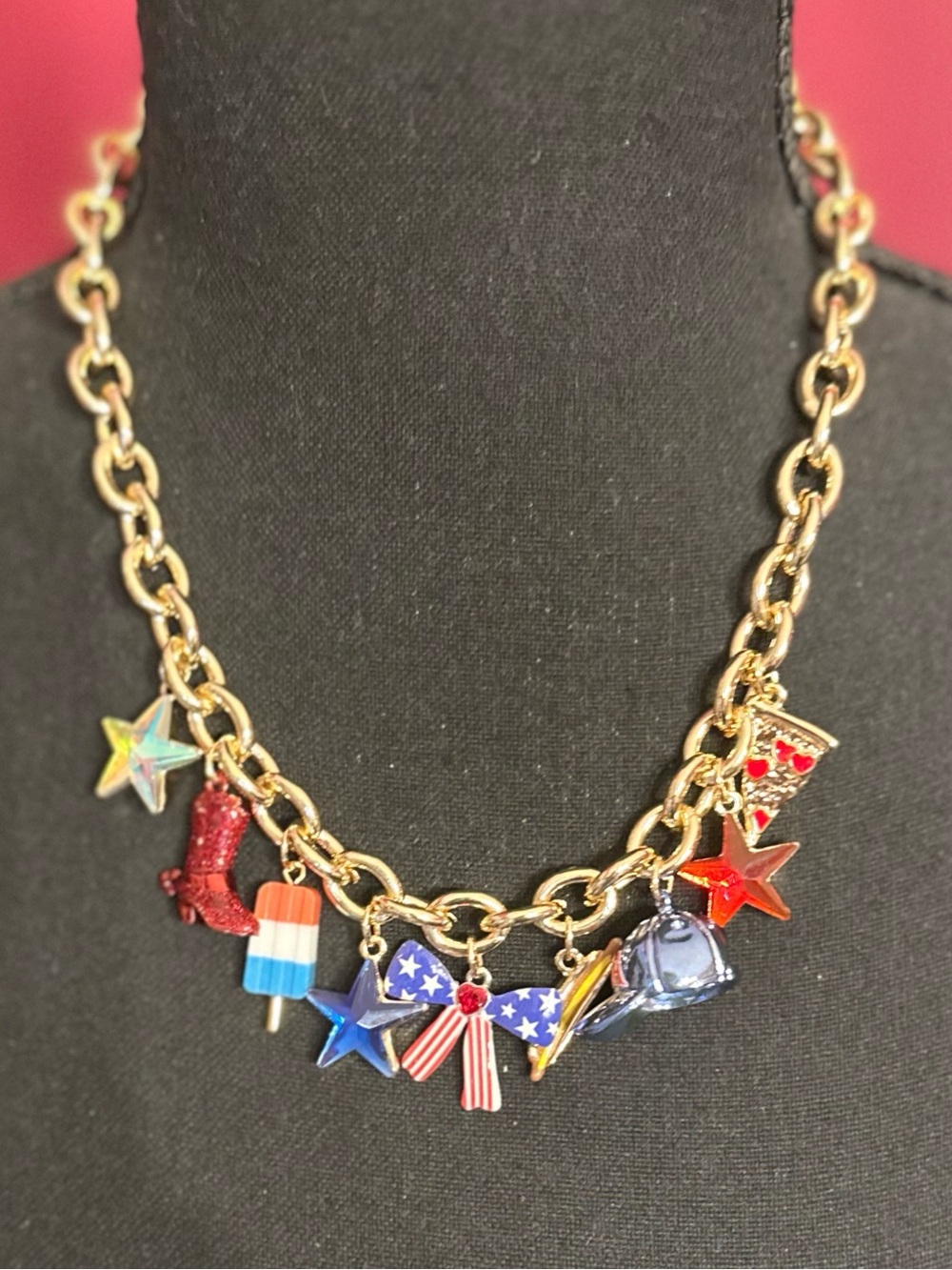 Betsey Johnson NWT Gold Plated Americana Charm Necklace